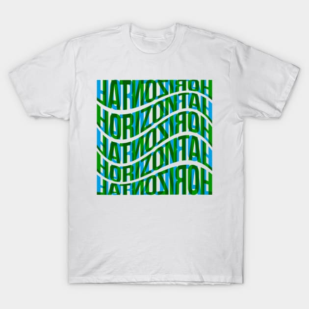 Horizontal Waves Typography (Blue Green) T-Shirt by John Uttley